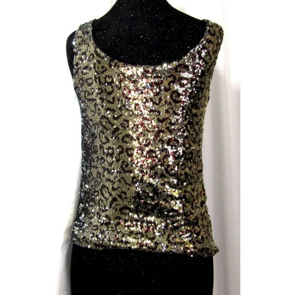 M&S Gold & Black Blouse Women Size 4 Sequin Top Metallic Dinner Date Dance Party - Picture 3 of 8